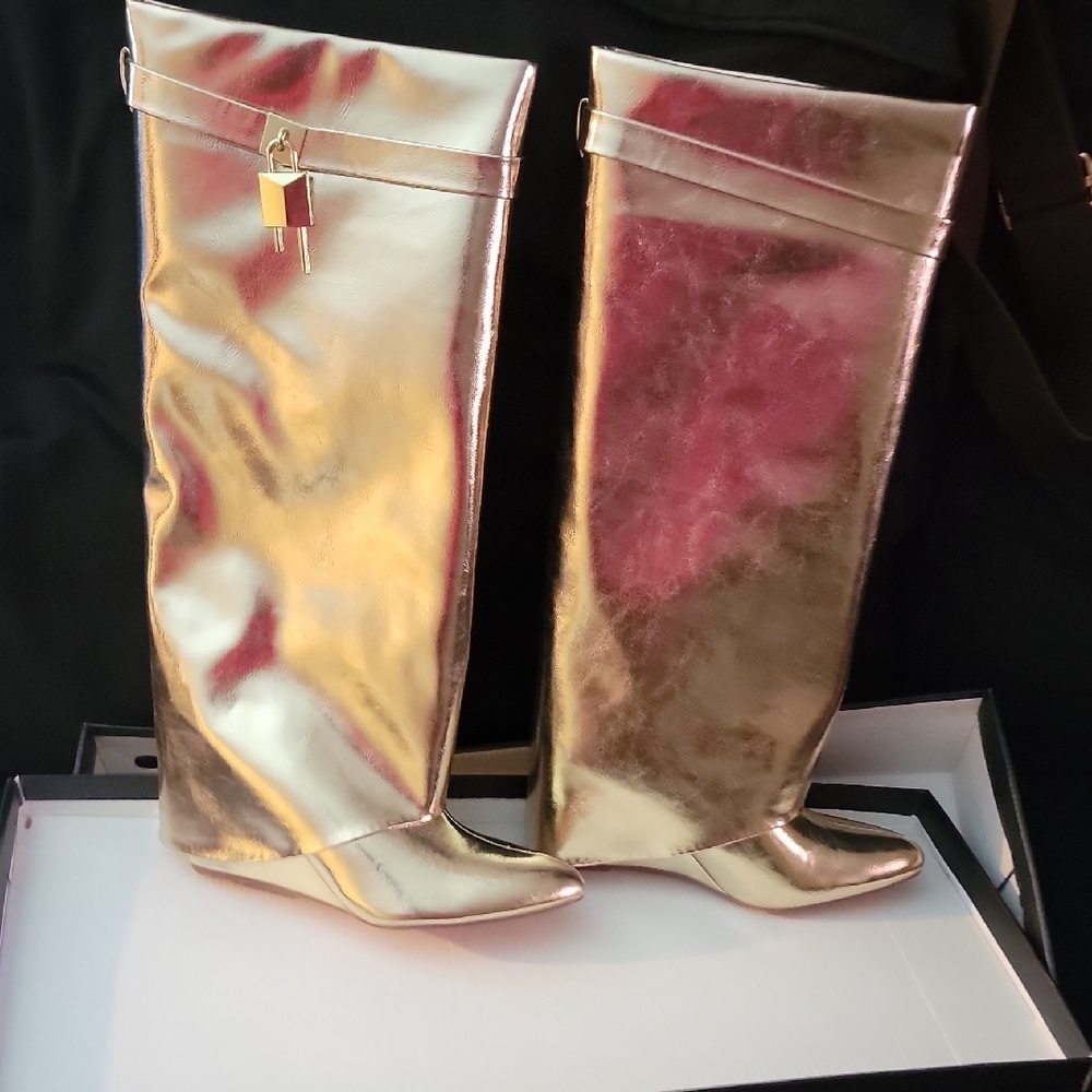 Shimmering Gold Knee-High Boots